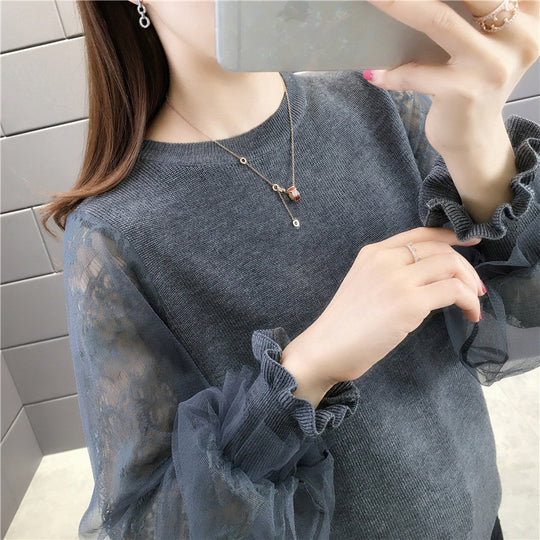Damen Pullover mit transparenten, voluminösen Ärmeln EB