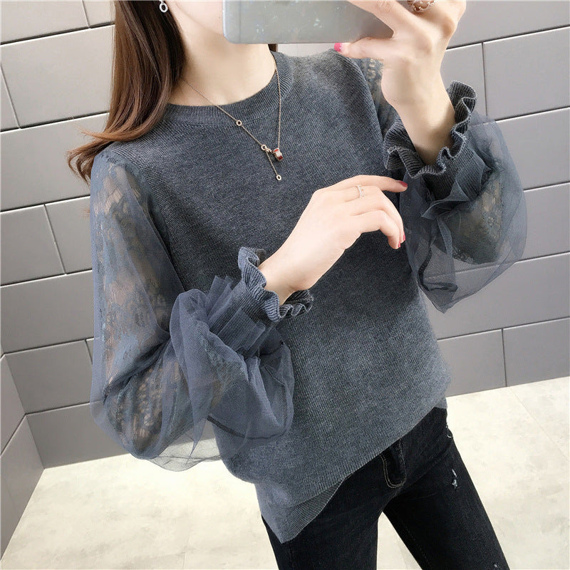 Damen Pullover mit transparenten, voluminösen Ärmeln EB