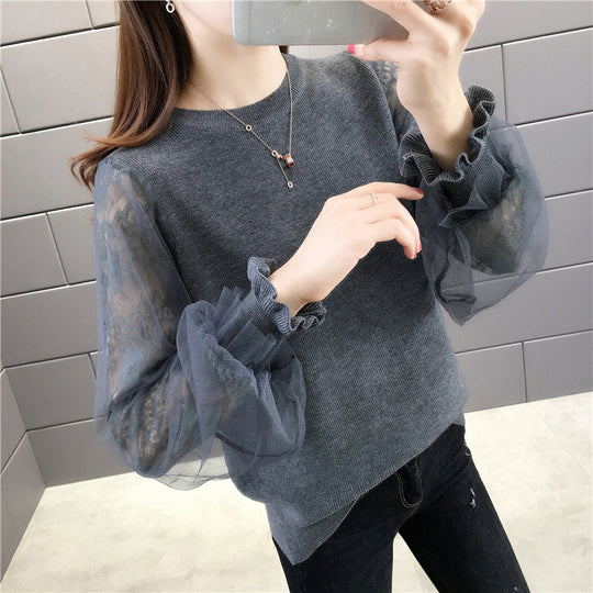 Damen Pullover mit transparenten, voluminösen Ärmeln EB