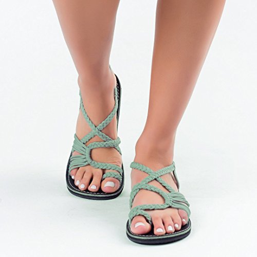 Damen nan Makramee-Riemchen-Sandalette mit Zehensteg und flexibler rutschfester Sohle EB