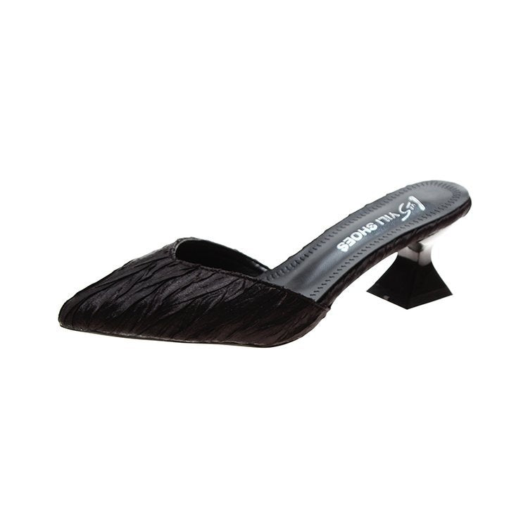 Damen modische offene Mules mit eleganten Falten und Blockabsatz EB