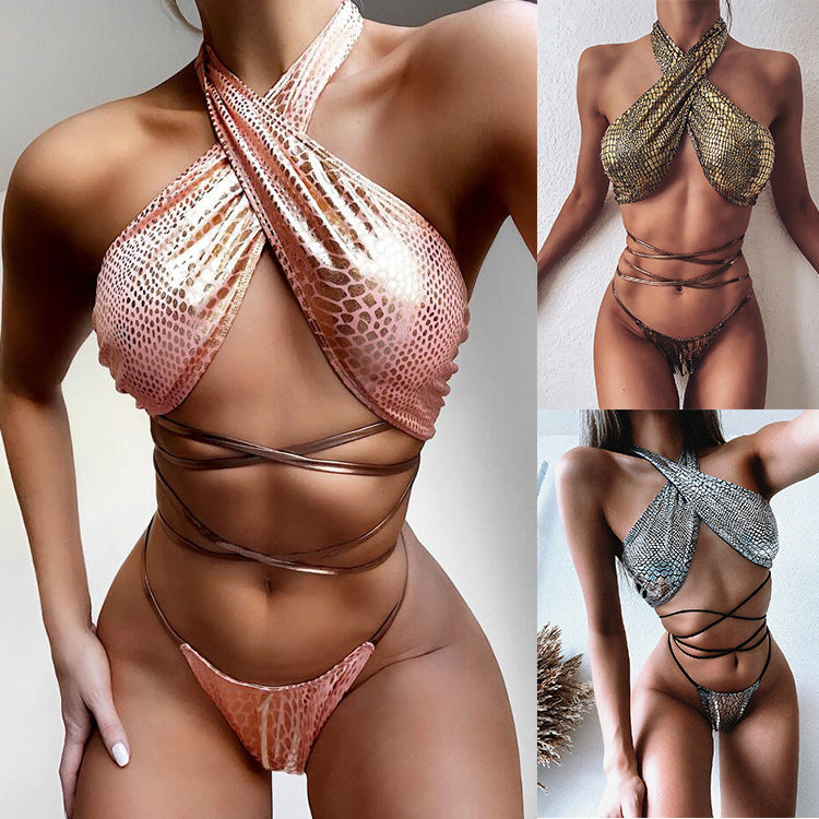 Damen Erotik-Bikini-Set mit schlangenlederähnlichem Design EB