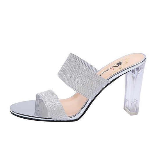 Damen elegante transparente Mules mit Blockabsatz EB