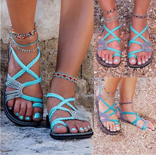 Damen nan Makramee-Riemchen-Sandalette mit Zehensteg und flexibler rutschfester Sohle EB