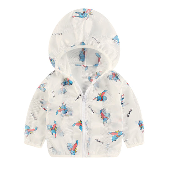 Unisex nan leichtgewicht atmungsaktive Kapuzenjacke für Babys und Kleinkinder mit Mesh-Sonnenschutz und Cartoon-Hasenmotiv EB