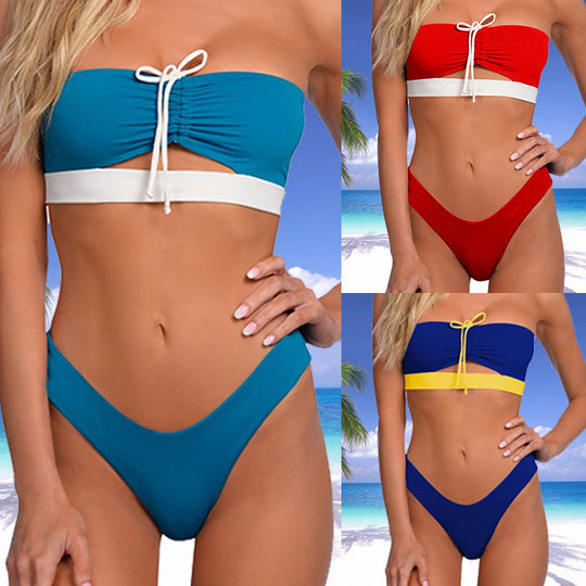 Damen Bandeau-Bikini mit raffiniertem Knoten und hohem Beinausschnitt EB