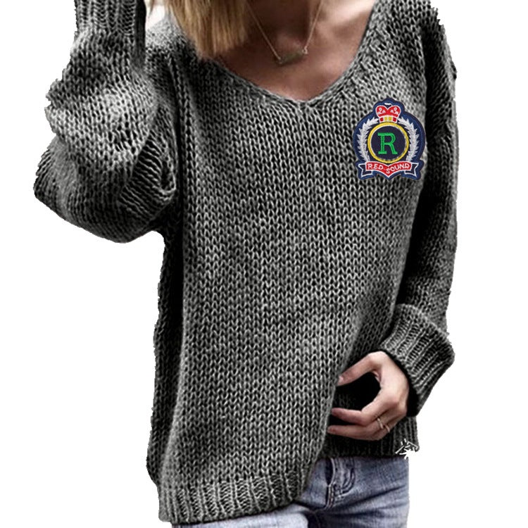 Damen Kuscheliger Strickpullover mit V-Ausschnitt und lässigem Schnitt EB