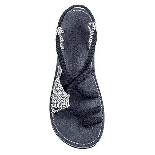 Damen nan Makramee-Riemchen-Sandalette mit Zehensteg und flexibler rutschfester Sohle EB