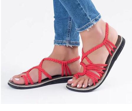 Damen nan Makramee-Riemchen-Sandalette mit Zehensteg und flexibler rutschfester Sohle EB