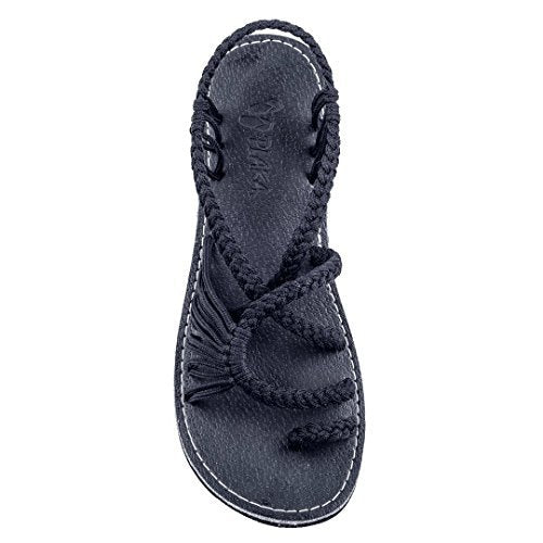 Damen nan Makramee-Riemchen-Sandalette mit Zehensteg und flexibler rutschfester Sohle EB
