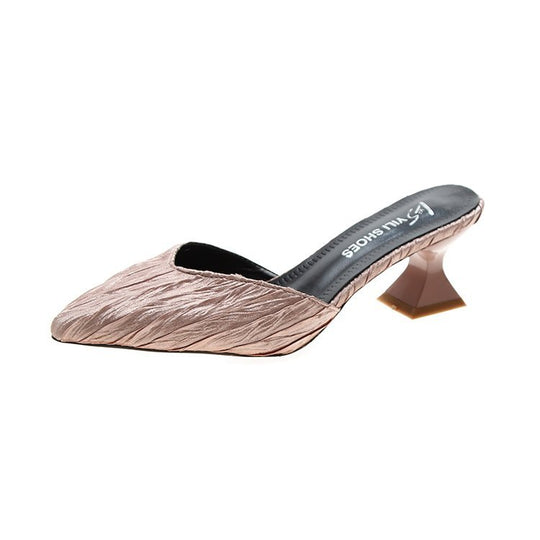 Damen modische offene Mules mit eleganten Falten und Blockabsatz EB