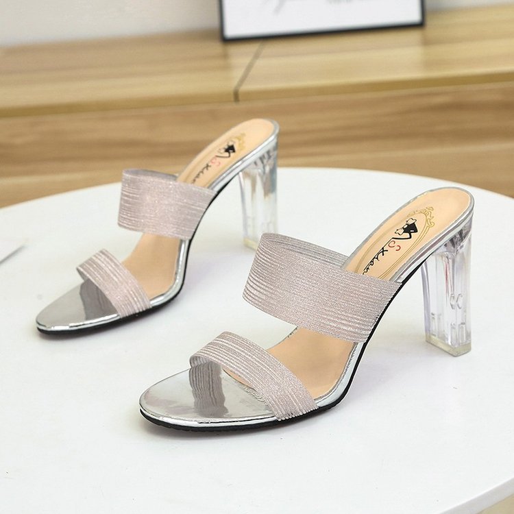 Damen elegante transparente Mules mit Blockabsatz EB