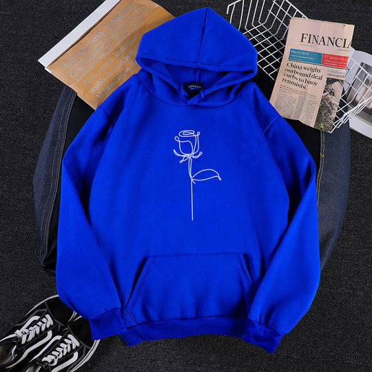 Unisex nan Kapuzenpullover mit minimalistischer Rosenlinien-Illustration, Kängurutasche und angerautem Innenfutter EB