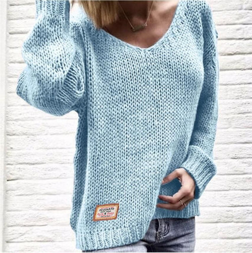 Damen Kuscheliger Strickpullover mit V-Ausschnitt und lässigem Schnitt EB