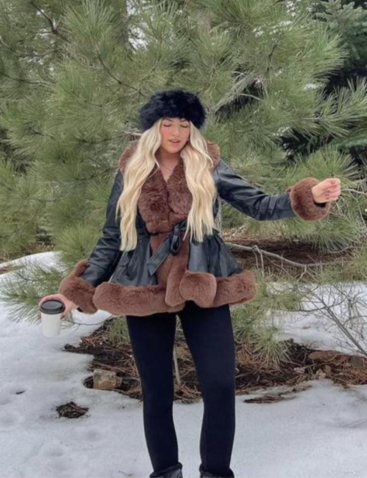EB | Damen Winterjacke mit Kunstfell und Gürtel