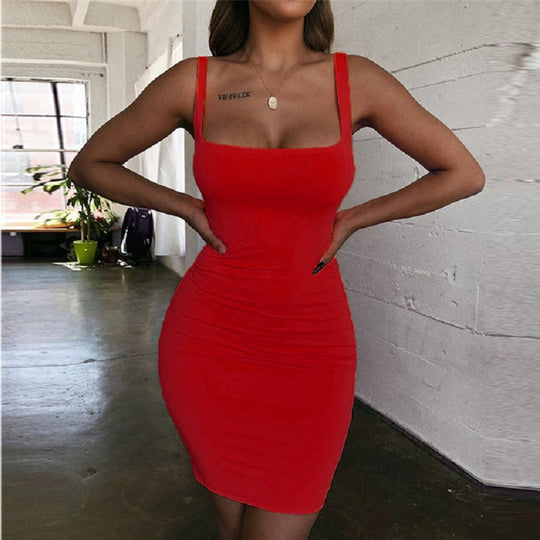 Damen Figurbetontes Minikleid mit quadratischem Ausschnitt EB