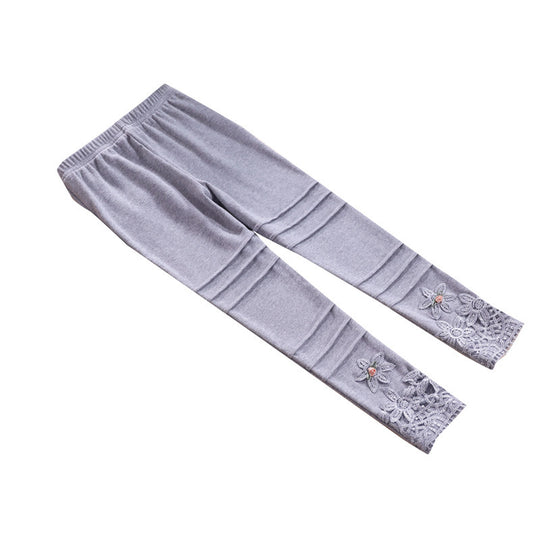 Mädchen modische Leggings mit floralem Spitzenbesatz EB