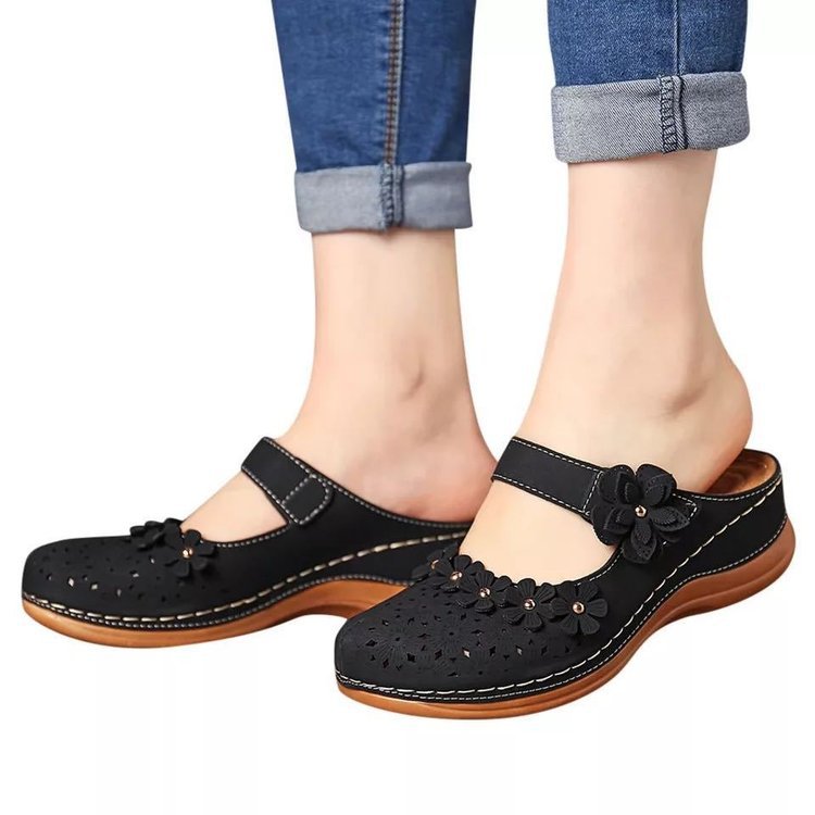 Damen Clogs mit dekorativen Blumenapplikationen EB
