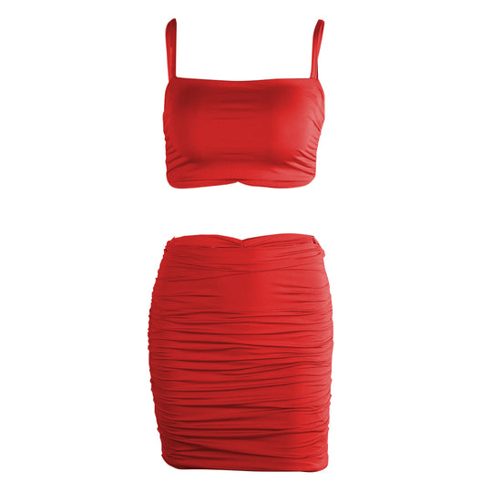 Damen Zweiteiliges Set aus gerafftem Crop-Top und Minirock EB