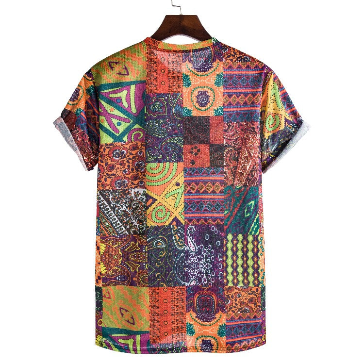 Herren Kurzarmhemd mit buntem Patchwork-Design und lässiger Passform EB