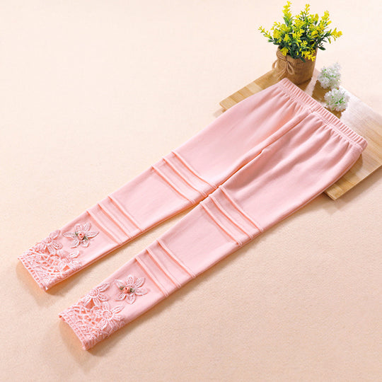 Mädchen modische Leggings mit floralem Spitzenbesatz EB