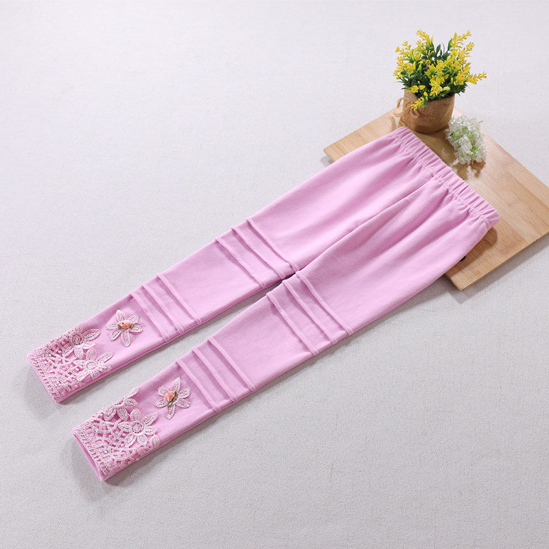 Mädchen modische Leggings mit floralem Spitzenbesatz EB