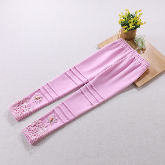 Mädchen modische Leggings mit floralem Spitzenbesatz EB