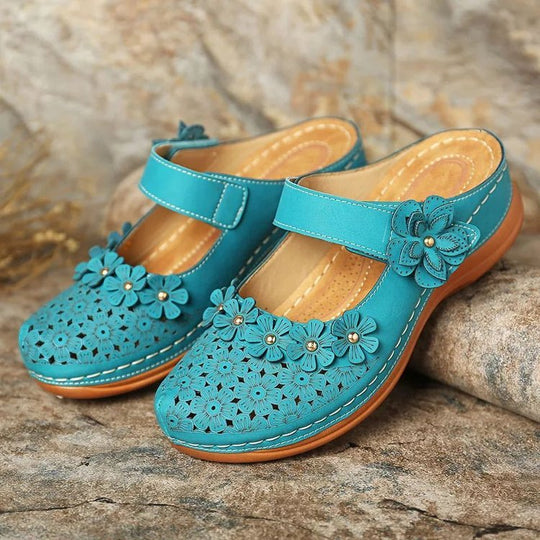 Damen Clogs mit dekorativen Blumenapplikationen EB