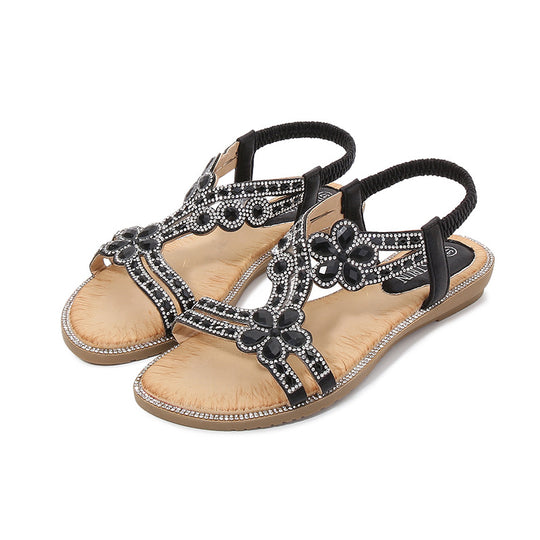 Damen Sandalen im Boho-Stil mit glitzernden Applikationen EB