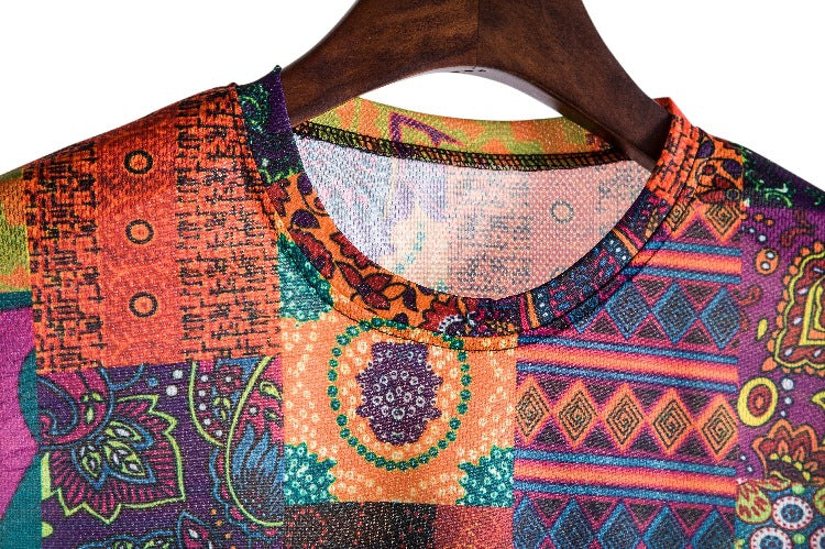 Herren Kurzarmhemd mit buntem Patchwork-Design und lässiger Passform EB