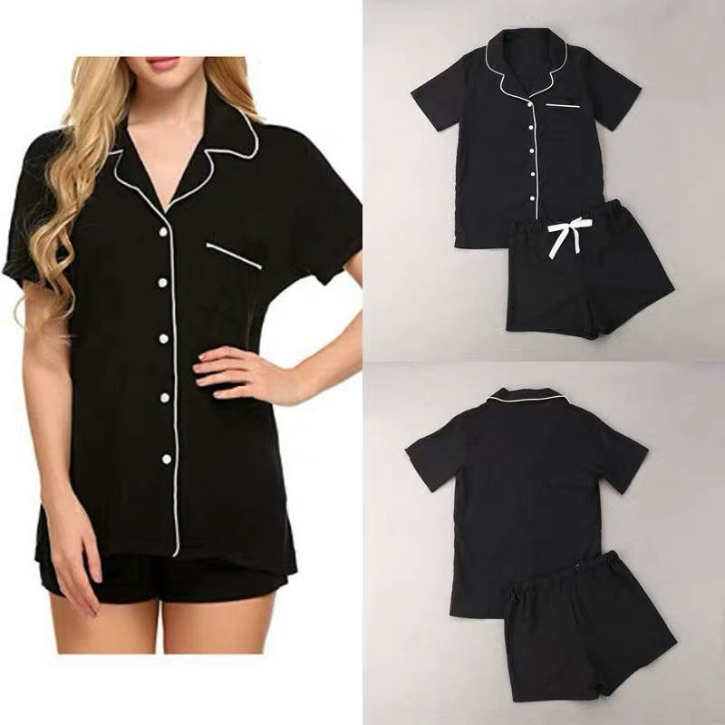 Damen nan zweiteiliges Shorty-Pyjama-Set aus Viskosejersey mit Paspelkragen und Tunnelzugbund EB