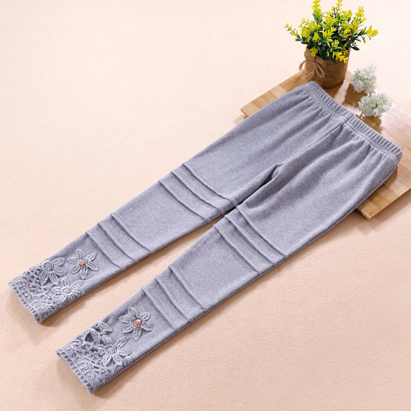 Mädchen modische Leggings mit floralem Spitzenbesatz EB
