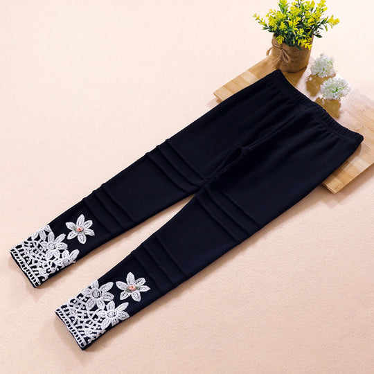 Mädchen modische Leggings mit floralem Spitzenbesatz EB
