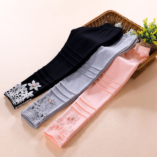 Mädchen modische Leggings mit floralem Spitzenbesatz EB