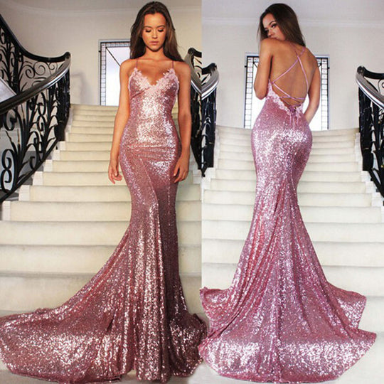 Damen Glamouröses Langarmkleid mit schimmernden Pailletten EB