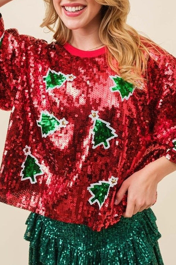 EB | Augenfälliger Weihnachts-Pailletten Pullover T-Shirt