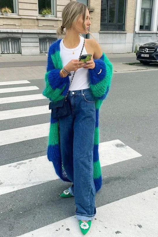 EB | Gemütlicher Oversized Gestreifter Strickcardigan