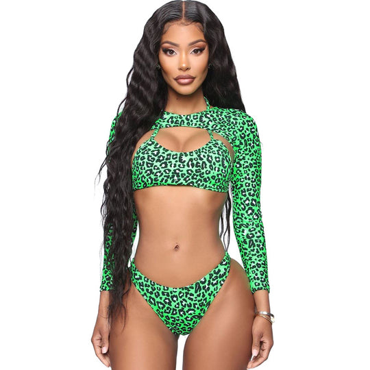 Damen Sportlicher Bikini mit langärmligem Design und modischem Cut-Out EB