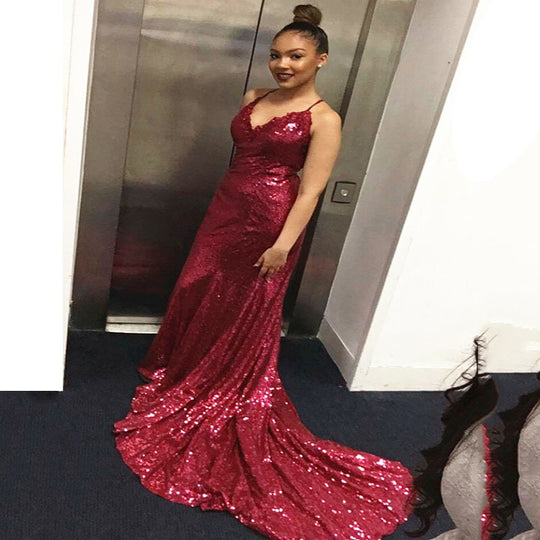 Damen Glamouröses Langarmkleid mit schimmernden Pailletten EB