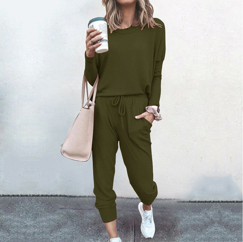 Damen Bequemer Jumpsuit mit modischem Rundhalsausschnitt und regulierbarem Bund EB