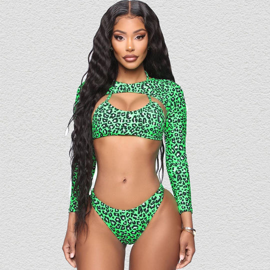 Damen Sportlicher Bikini mit langärmligem Design und modischem Cut-Out EB