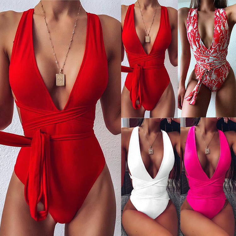 Damen Hochgeschnittener Cut-Out Einteiler Badeanzug EB