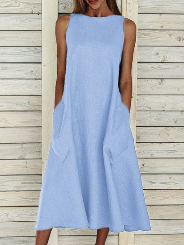 Damen luftiges Maxikleid mit praktischen Seitentaschen EB