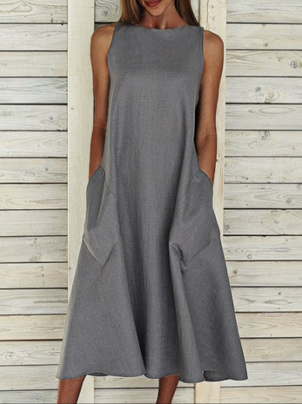 Damen luftiges Maxikleid mit praktischen Seitentaschen EB