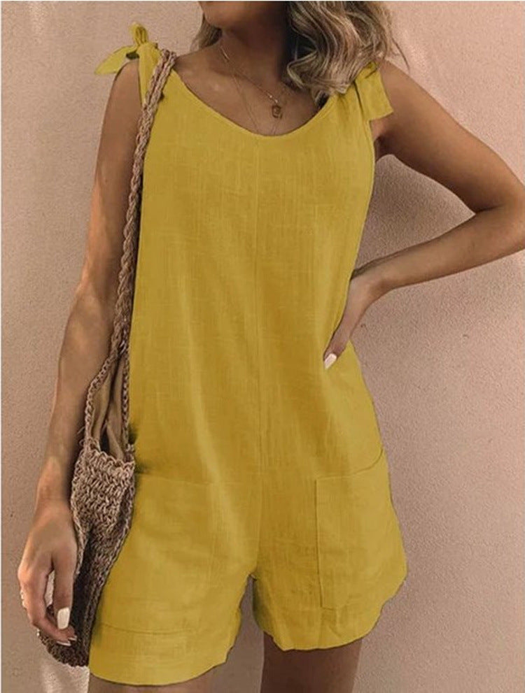 Damen Jumpsuit mit praktischen Taschen und verspielten Schulterbändern EB
