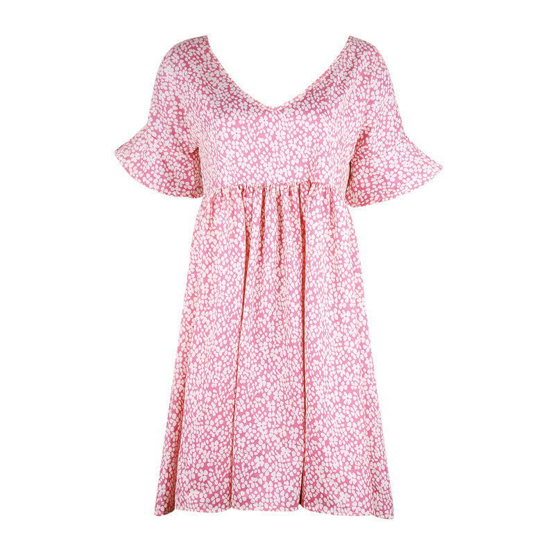 Damen lässiges Freizeitkleid mit voluminösen Ärmeln und tiefem V-Ausschnitt EB