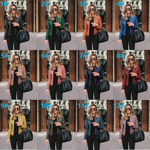 Damen nan schmal geschnittene Lederjacke mit Stehkragen und Zwei-Wege-Reißverschluss EB