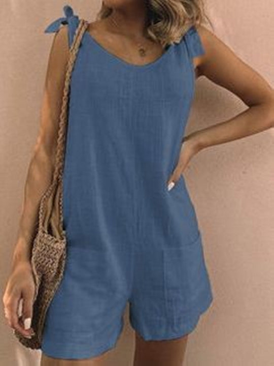 Damen Jumpsuit mit praktischen Taschen und verspielten Schulterbändern EB