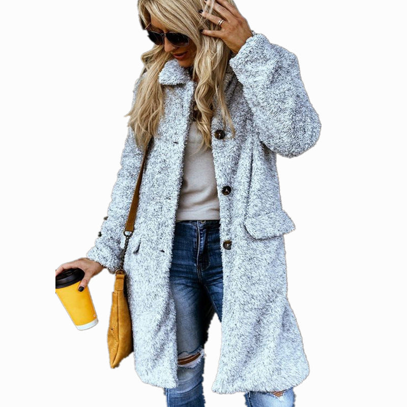 Damen Fleecejacke mit Knopfverschluss und praktischen Taschen EB