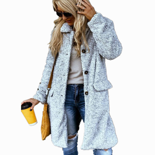Damen Fleecejacke mit Knopfverschluss und praktischen Taschen EB